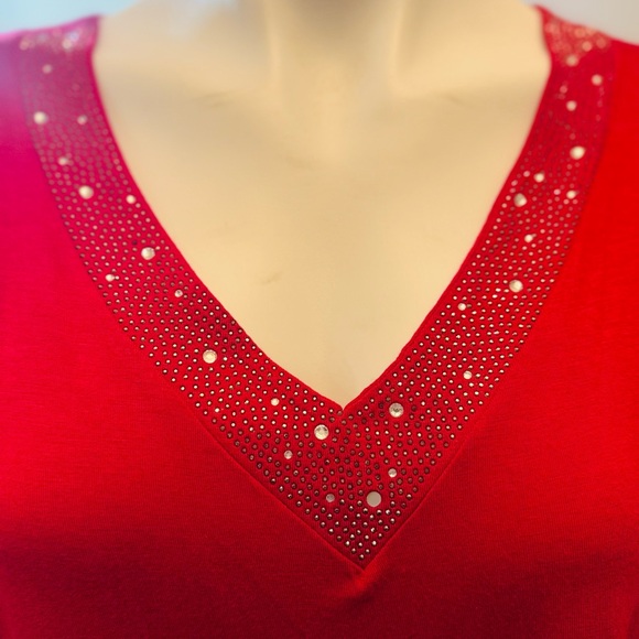 Vocal Red Blouse with Studded Neckline long sleeve shirt,lightweight comfortable - Picture 2 of 7
